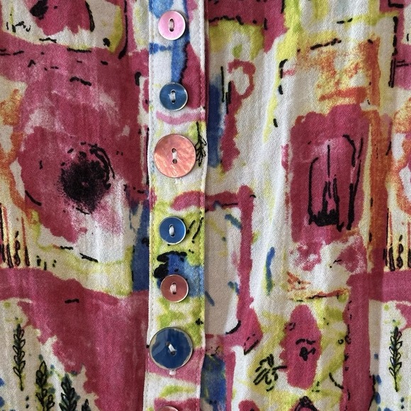 Ali Miles Artsy Watercolor Floral Button Up Tunic Lagenlook Plus Size 1X - Picture 4 of 15